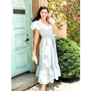 LoveShackFancy X Target Estelle Maxi Dress Puff Sleeve Blue Floral size 2